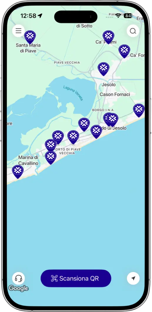 Schermata app AmpereOne con mappa delle stazioni disponibili