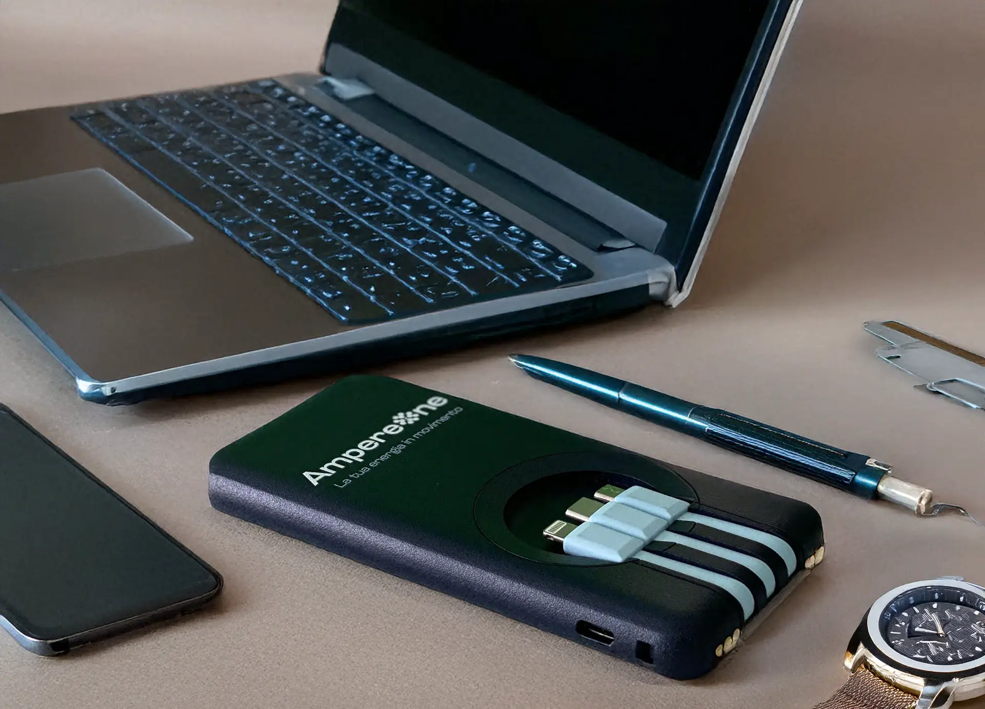Power bank AmpereOne su un tavolo