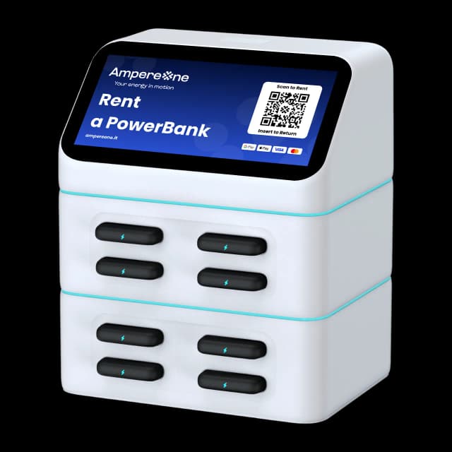Stazione AmpereOne compatta con otto slot per powerbank